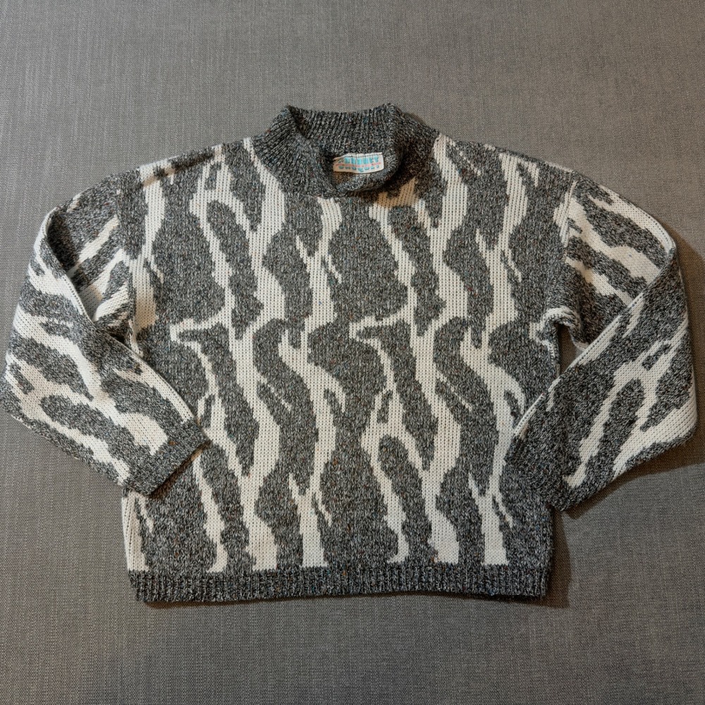 Croquet Club Abstract Print Mock Neck Sweater Women's Small Gray‎ White
